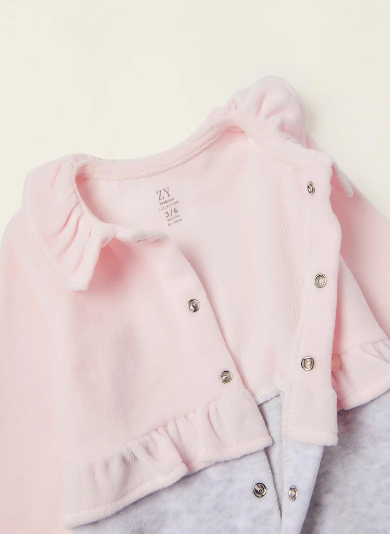 زيبي Velour Sleepsuit for Newborn Baby Girls, Grey/Pink