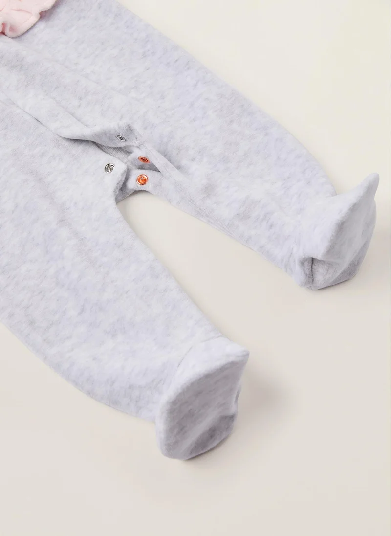 زيبي Velour Sleepsuit for Newborn Baby Girls, Grey/Pink