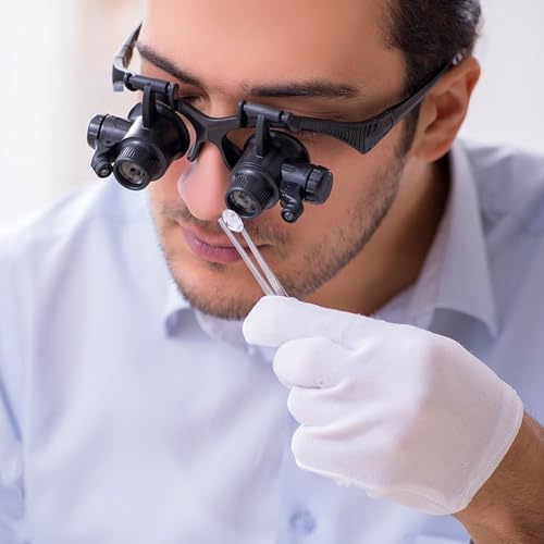 Rongon Hands Free Headband Magnifying Glasses Magnifier with Light Jewelers Glasses Eye Loupe with 2 LED Lights 8 Replaceable Lens for Diamond Art Accessories Repair (10X 15X 20X 25X) - Image 4