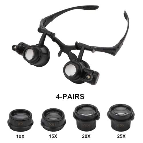 Rongon Hands Free Headband Magnifying Glasses Magnifier with Light Jewelers Glasses Eye Loupe with 2 LED Lights 8 Replaceable Lens for Diamond Art Accessories Repair (10X 15X 20X 25X) - Image 2