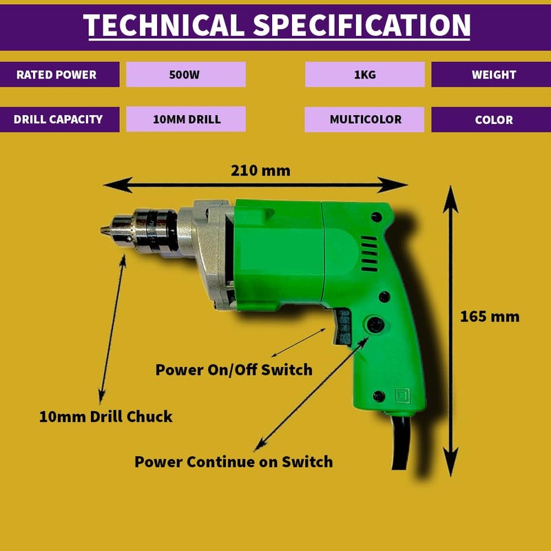 10mm Drill Machine 500W with 13Pcs HSS Drill Set 6Pcs Power Tool Set - Image 2