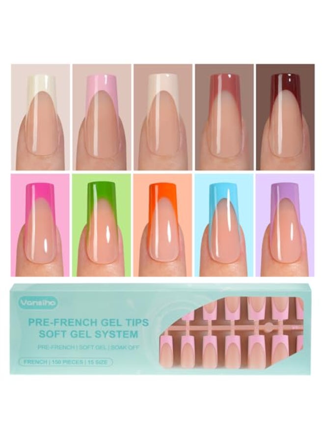 VANSIHO 300Pcs French Gel Nail Tips Vansiho Long Square Nail Tips PreFrench Tips Press on Nails Acrylic Fake Nails for Nail Art DIY 15 Sizes - Image 1