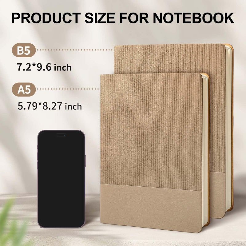 TSFPapier Lined Journal Notebook for Work College Ruled Note Book 5.79"x8.27" A5 PU Leather Daily Journaling 216 Pages for Women Men Writing Home School Supplies Business (Khaki) - Image 2