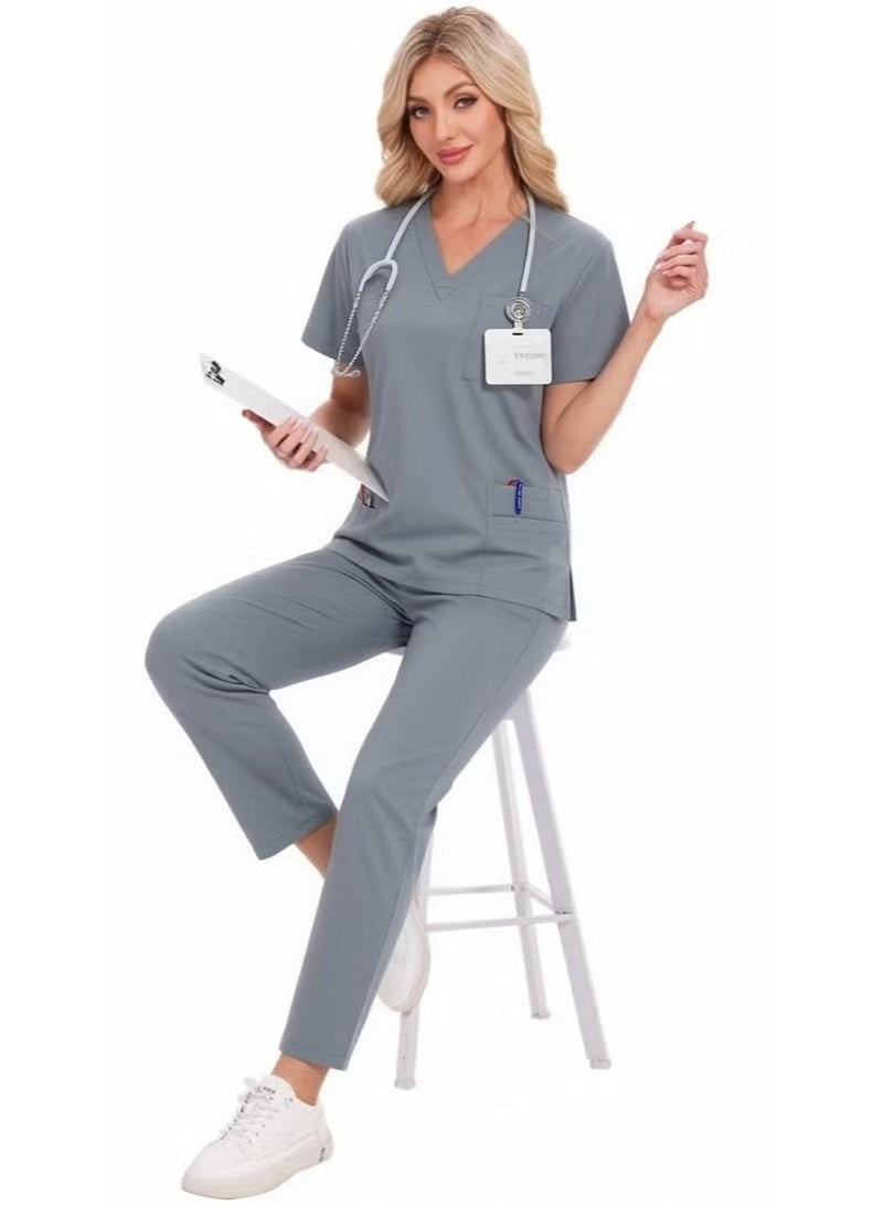 NiaaHinn 2-Piece Medical Scrubs with Many Pockets for Women - Breathable Cool Stretch Fabric Scrub for Doctor, Nurse and Dentist(Top & Pant Scrubs Set)  4.2      28 Ratings - Image 2