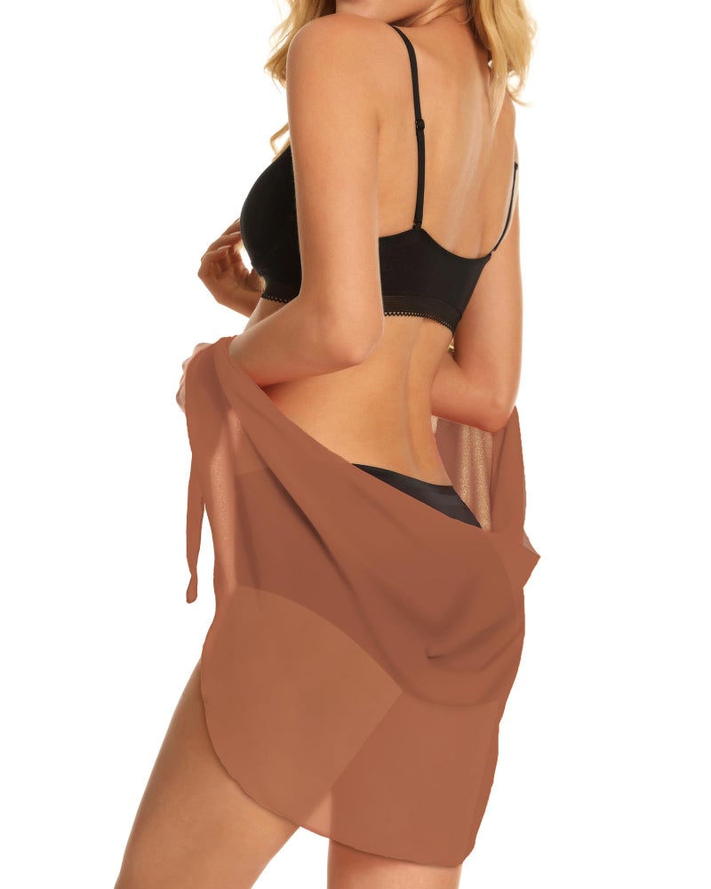 CHICGAL Swimsuit Coverups for Women Sarong Beach Bikini Wrap Sheer Short Skirt Chiffon Scarf for Swimwear (Brown,M) - Image 5