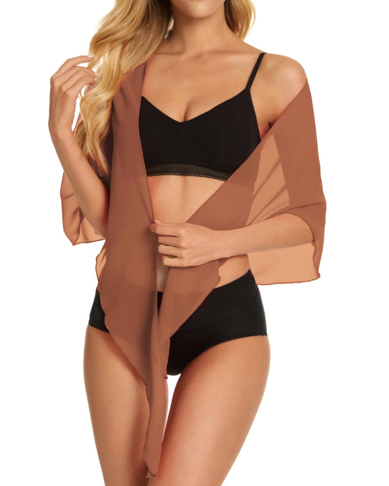 CHICGAL Swimsuit Coverups for Women Sarong Beach Bikini Wrap Sheer Short Skirt Chiffon Scarf for Swimwear (Brown,M) - Image 4