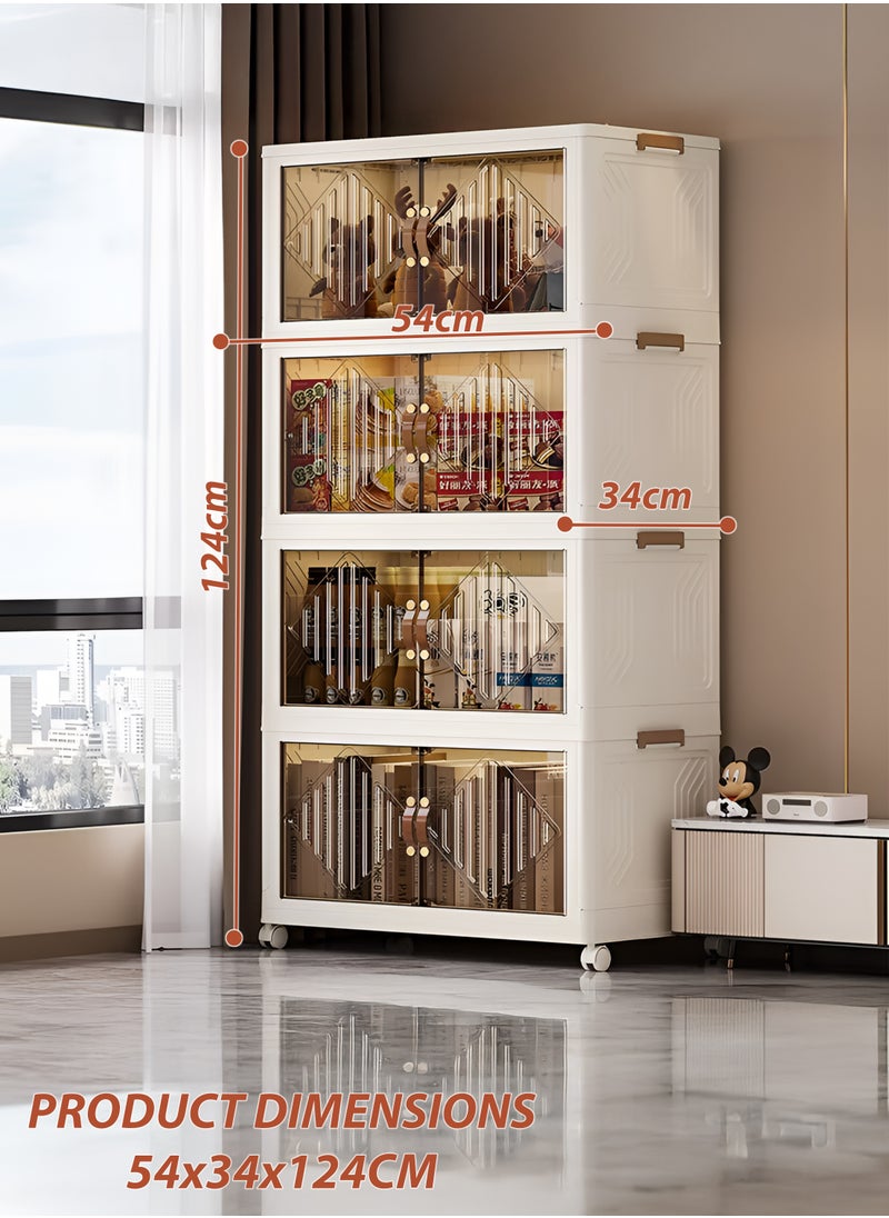 Toshionics Portable Baby’s Wardrobe Closet Organizer with Rolling Wheels Double Door Lock Foldable Collapsible Plastic Storage Bin Dresser Cabinet Children and Infants Multi-Layer Clothes Cupboard Armoire Toddler Closet Organizer for Home Nursery Bedroom Playroom Toys  - Image 5