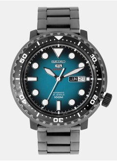 5 Sports 100m Automatic 'Bottle Cap' Steel Black IP Turquoise Dial Watch SRPC65K1