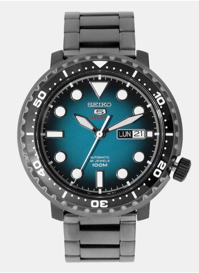 Seiko - 5 Sports 100m Automatic 'Bottle Cap' Steel Black IP Turquoise Dial Watch SRPC65K1 - Image 1
