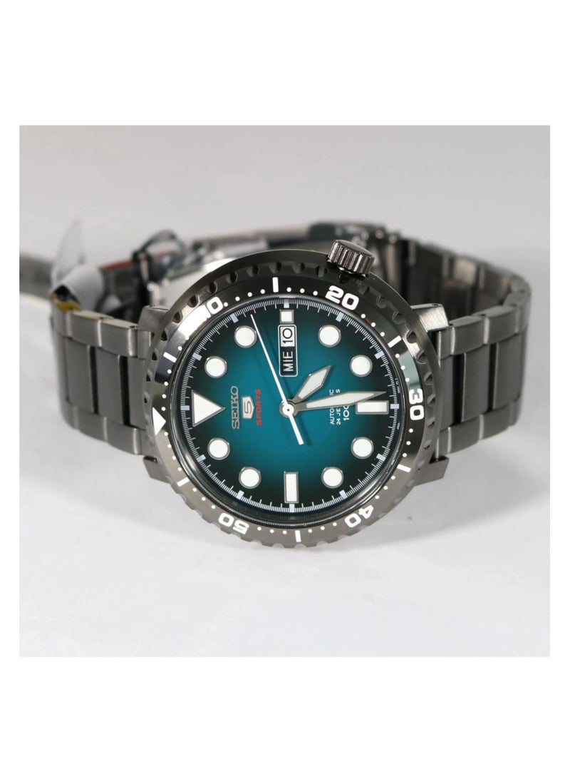 Seiko - 5 Sports 100m Automatic 'Bottle Cap' Steel Black IP Turquoise Dial Watch SRPC65K1 - Image 1