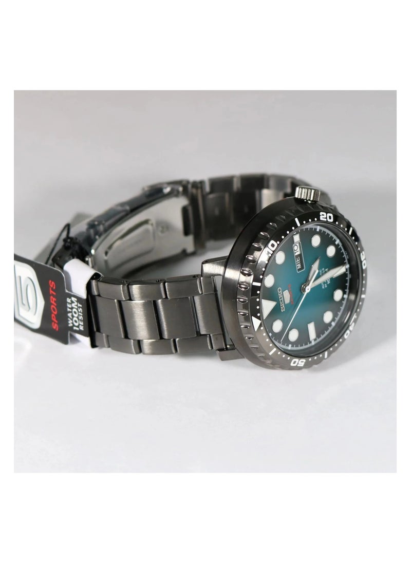 Seiko - 5 Sports 100m Automatic 'Bottle Cap' Steel Black IP Turquoise Dial Watch SRPC65K1 - Image 1