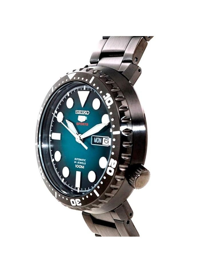 Seiko - 5 Sports 100m Automatic 'Bottle Cap' Steel Black IP Turquoise Dial Watch SRPC65K1 - Image 1