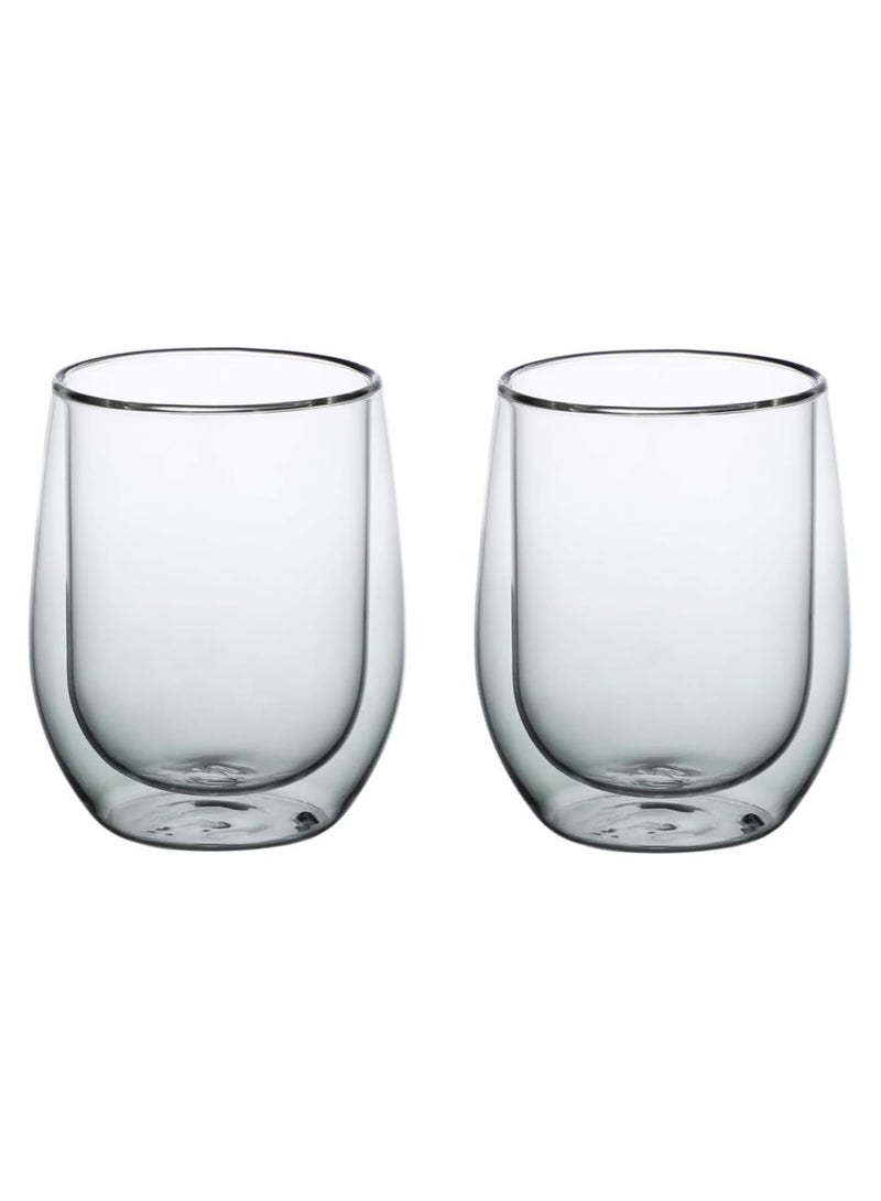 BLACKSTONE 2-Piece Double Wall Glass Tea Coffee Cups Set Color Charcoal 300 ml - Image 1