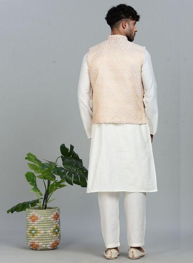 Abhishti offwhite Kurta Set with Gold and White Brocade Nehru Jacket - Image 5