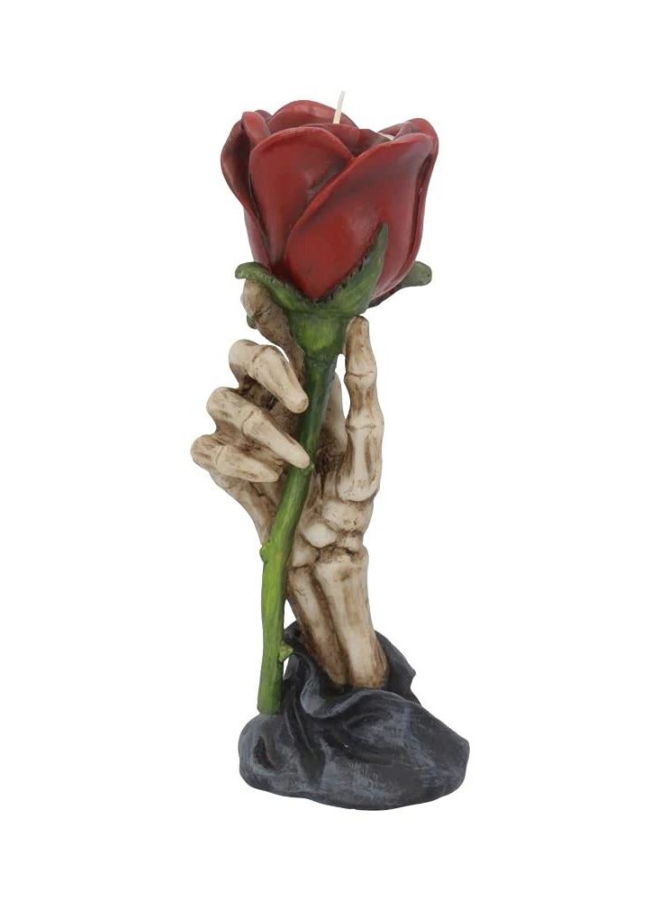 Eternal Flame Skeleton Hand Tealight Holder, Romantic Gothic Decor, Hand-Painted Resin Candle Holder with Red Rose, 20.5cm - Image 1