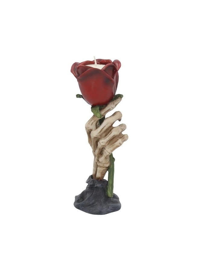 Eternal Flame Skeleton Hand Tealight Holder, Romantic Gothic Decor, Hand-Painted Resin Candle Holder with Red Rose, 20.5cm - Image 5