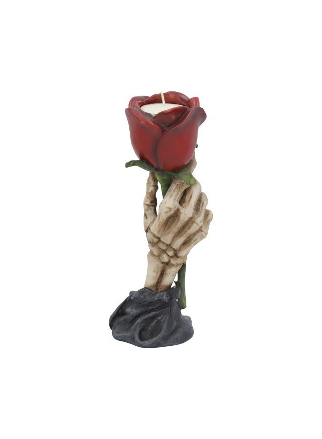 Eternal Flame Skeleton Hand Tealight Holder, Romantic Gothic Decor, Hand-Painted Resin Candle Holder with Red Rose, 20.5cm - Image 4