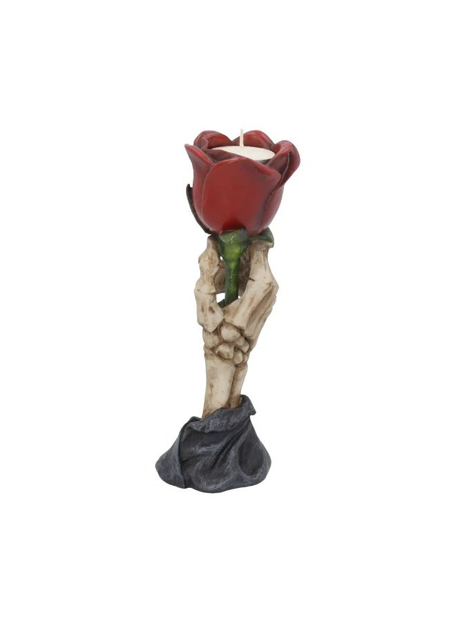 Eternal Flame Skeleton Hand Tealight Holder, Romantic Gothic Decor, Hand-Painted Resin Candle Holder with Red Rose, 20.5cm - Image 3