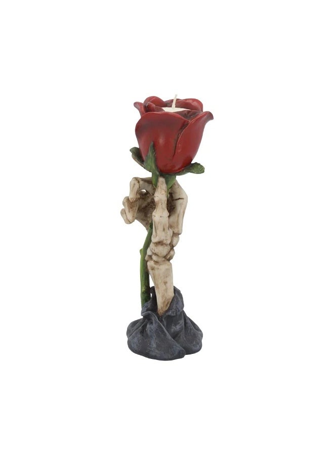 Eternal Flame Skeleton Hand Tealight Holder, Romantic Gothic Decor, Hand-Painted Resin Candle Holder with Red Rose, 20.5cm - Image 2