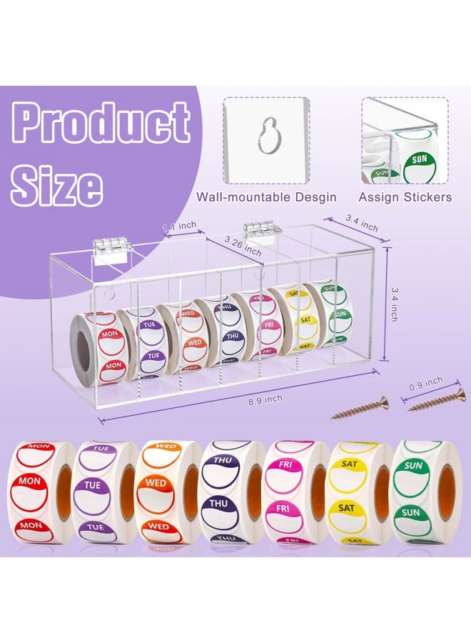 DLUGOPIS 3500 PCS 7 Days of The Week Stickers 1 Inch Sticker Roll Dispenser Holder Acrylic Day Dot Dispenser Food Date Labels Stickers Monday to Sunday for Kitchen Restaurant Expiration Date - Image 2