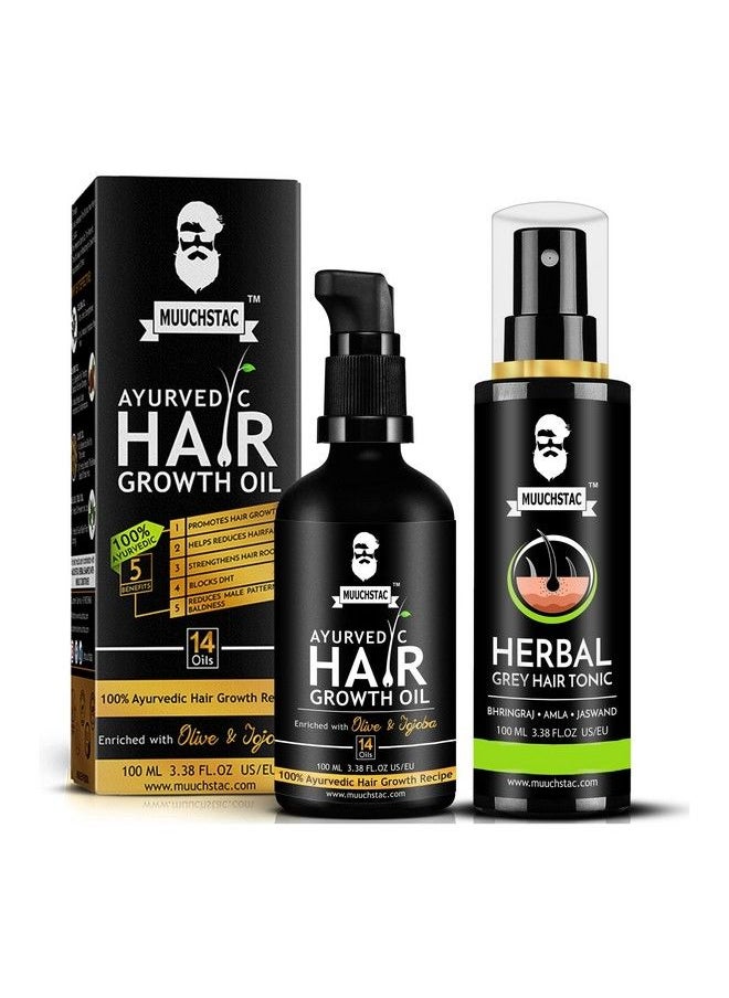 MUUCHSTAC - Ayurvedic Hair Growth Oil And Herbal Grey Hair Tonic Total 200 Ml Pack Of 2 - Image 1