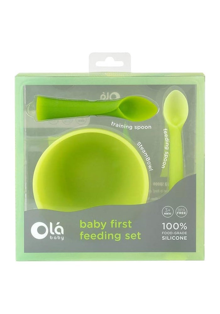 Olababy 3 Piece Parent Led and Baby Led Weaning First Feeding Set, Includes Training Spoon, Feeding Spoon and Steambowl - Image 2