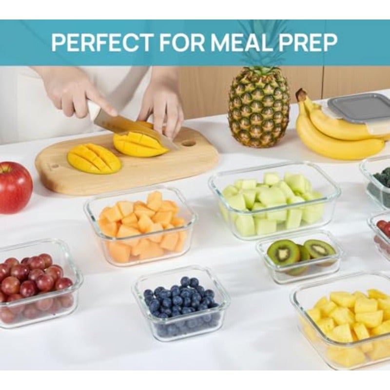 8-Pack Glass Food Storage Containers with Airtight Lids Grey Leakproof Meal Prep Containers BPA-Free Freezer Fridge Microwave and Dishwasher Safe - Image 5