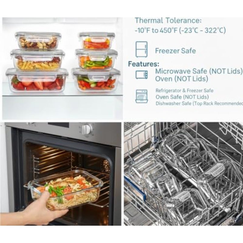 8-Pack Glass Food Storage Containers with Airtight Lids Grey Leakproof Meal Prep Containers BPA-Free Freezer Fridge Microwave and Dishwasher Safe - Image 4