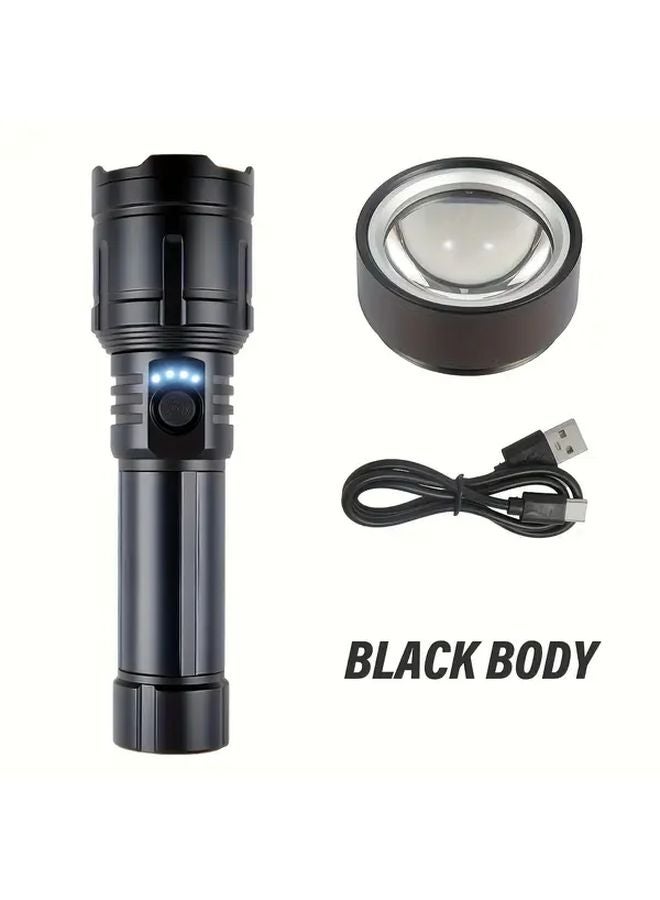 Black USB Rechargeable LED Flashlight 5000mAh Zoom Focus Light Emergency - Image 1