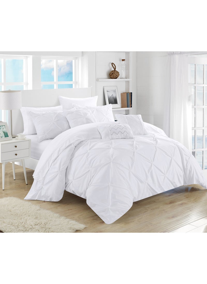 Chic Home Chic Home 10 Piece Hannah Pinch Pleated Ruffled and Pleated Complete King Bed in a Bag Comforter Set White with Sheet Set 