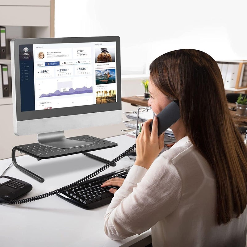Suptek حامل شاشة مرتفع للكمبيوتر، اللابتوب، الطابعة، الدفتر وجميع شاشات العرض المسطحة مع منصة معدنية مهوّاة وارتفاع 4 بوصات للتخزين أسفلها (MST004) - Image 2