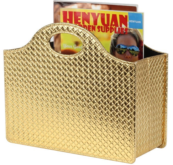 Magazine Basket Holder Foldable Magazine Rack Document File Holder Organizer File Folder Newspaper Storage Bin Organizer for Home or Office Gold