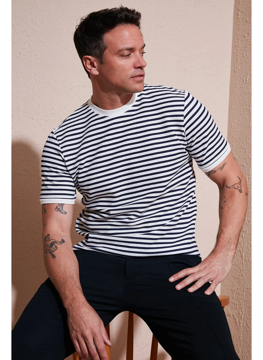 بوراتي Cotton Striped Regular Fit Crew Neck T Shirt Men's T Shirt 5903005