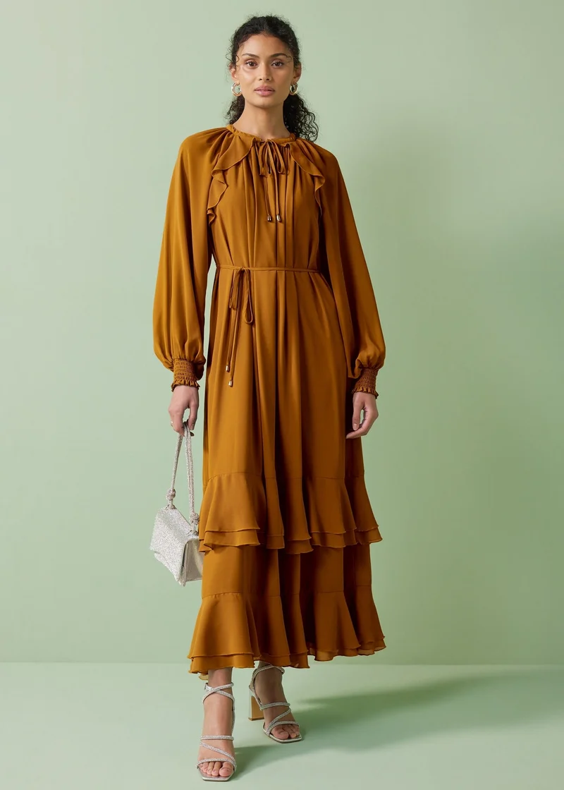 ماتلان Et Vous Orange Frill Chiffon Maxi Dress