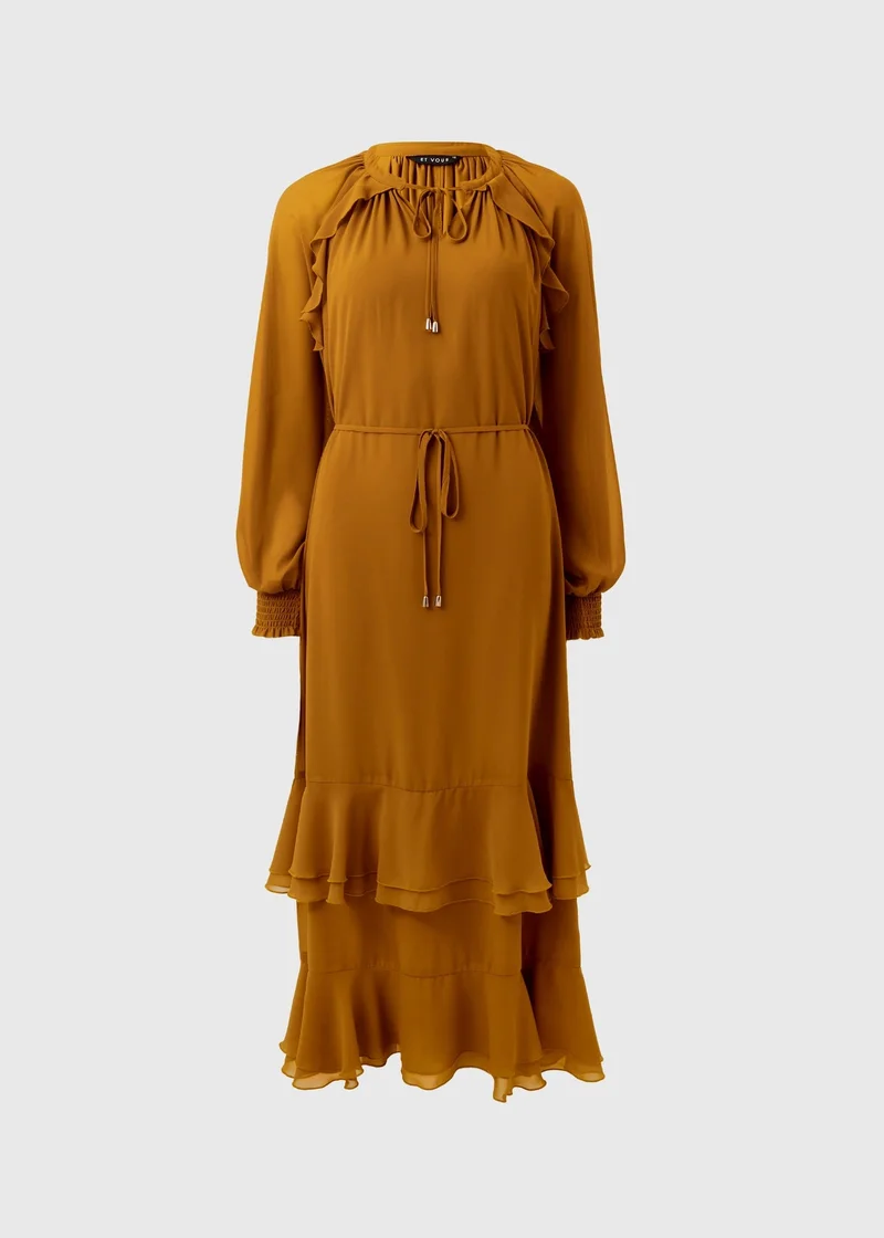 ماتلان Et Vous Orange Frill Chiffon Maxi Dress