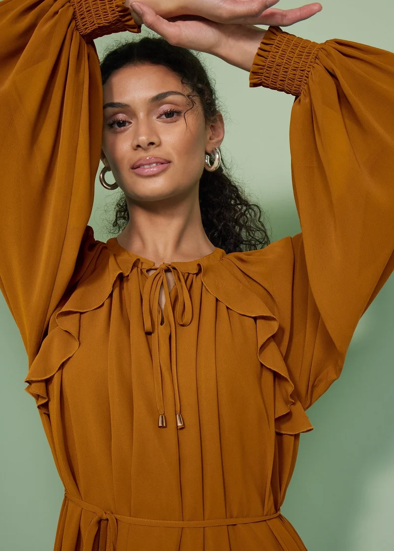 ماتلان Et Vous Orange Frill Chiffon Maxi Dress