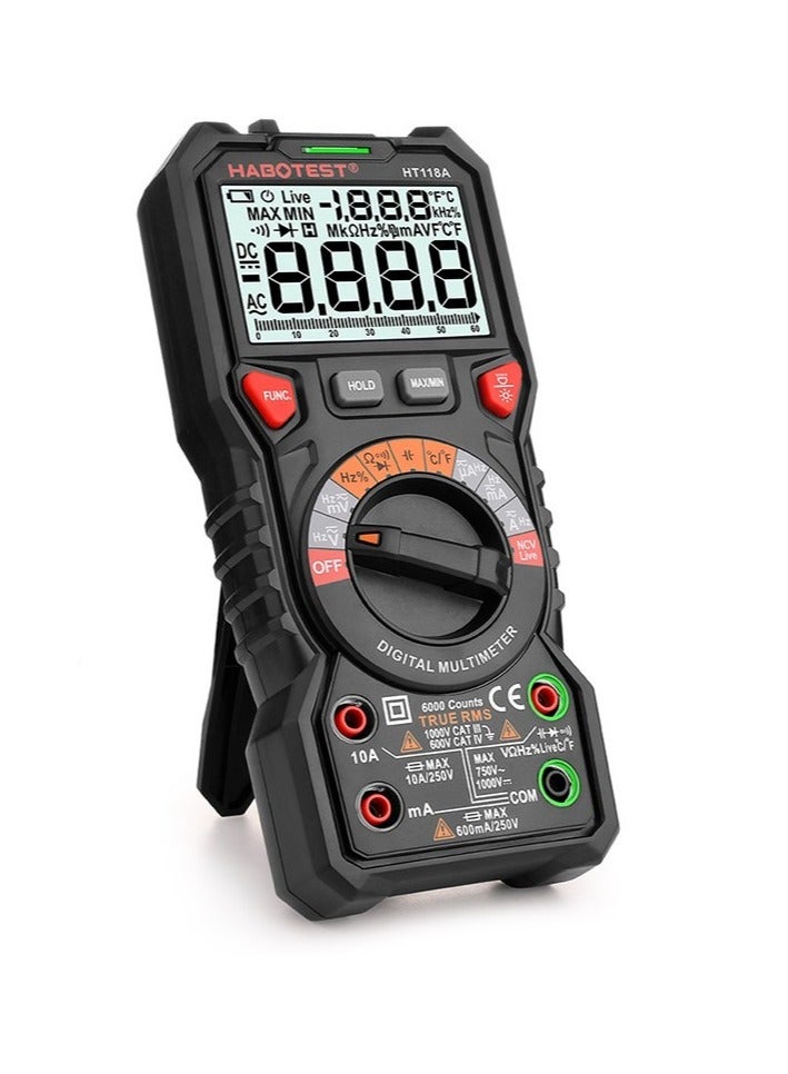 Digital Multimeter TRMS 6000 Counts Ohmmeter Auto-Ranging Fast Accurately Measures Voltage Current Amp Resistance Diodes Continuity Duty-Cycle Capacitance Temperature for Automotive - Image 2