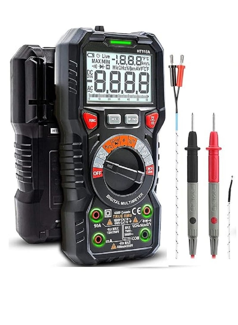 Digital Multimeter TRMS 6000 Counts Ohmmeter Auto-Ranging Fast Accurately Measures Voltage Current Amp Resistance Diodes Continuity Duty-Cycle Capacitance Temperature for Automotive - Image 1