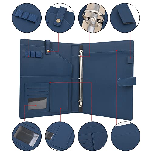Wonderpool A4 PU Leather Portfolio Holder Ring File Document Case with Removable Binder Clipboard, Multi Pocket and Legal Pad for Business Organizer Interview and Meeting (Dark Blue) - Image 5