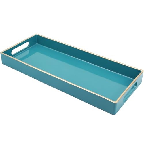 Leemxiiny Teal Blue Vanity Tray with Handles, Decorative Tray Desktop Storage Organizer for Bathroom, Living Room, 5.9"*13.7" - Image 1