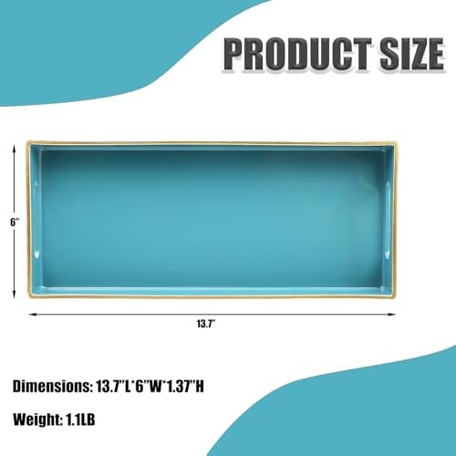 Leemxiiny Teal Blue Vanity Tray with Handles, Decorative Tray Desktop Storage Organizer for Bathroom, Living Room, 5.9"*13.7" - Image 2