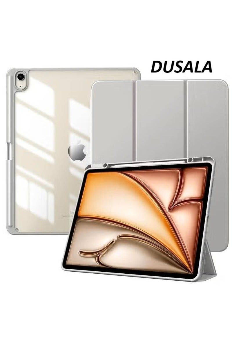 DUSALA iPad Air 13 Inch Case for 2025/2024 M3 & M2 Models – Slim Protective Cover with Built-In Pencil Holder | Auto Wake/Sleep Magnetic Front | Clear Transparent Back Shell for Apple iPad Air 13" | Lightweight Stand Case in Grey | Shock-Absorbing and Scratch-Resistant - Image 1