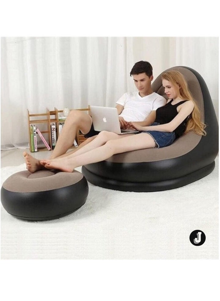 JAJEEK - "NEW Inflatable Air Chair with Footrest Stool – Comfortable Furniture Set (116x98x83 cm, Brown)" - Image 1