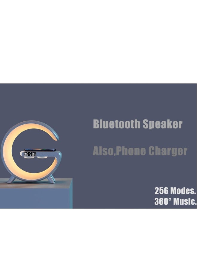 مصباح مكتب ذكي متعدد الوظائف إضاءة ليلية RGB ومحطة شحن مكبر صوت بلوتوث شاحن هاتف لاسلكي ضوء ملون للغرفة ساعة منبه طاولة الكمبيوتر أبيض - Image 1