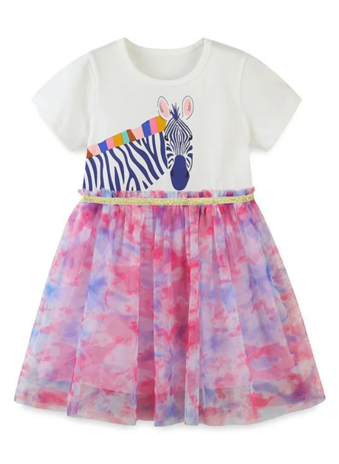 YUNIQEE White Fit & Flare Crew Neck Printed Dress