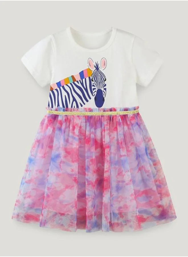 YUNIQEE White Fit & Flare Crew Neck Printed Dress