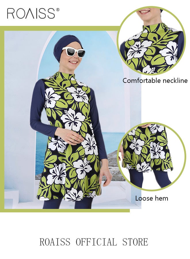 roaiss Women's 3-Piece Set Split Swimsuit Conservative Burkinis Swimwear Ladies Long-Sleeved Sun Protection Beach Wear Surf Wear with Swimming Cap - Image 5