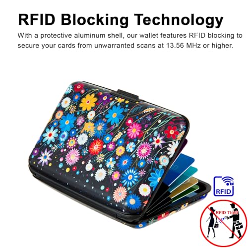 Kaabao Credit Card Holder for Women Men RFID Blocking Wallet Small Business Metal Slim Mini Aluminum Hard Case (Colorful Flowers) - Image 3