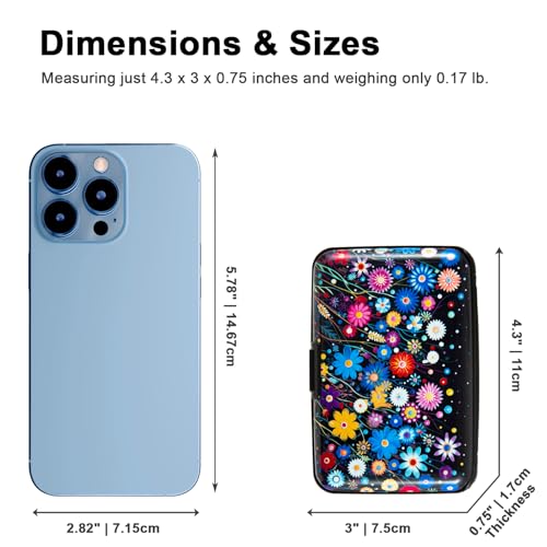 Kaabao Credit Card Holder for Women Men RFID Blocking Wallet Small Business Metal Slim Mini Aluminum Hard Case (Colorful Flowers) - Image 4