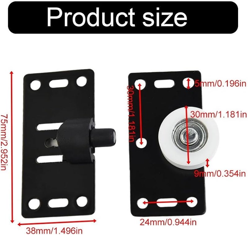 بكرات أبواب منزلقة من النايلون الأسود للخزانة خزانة الملابس صامتة قابلة للتعديل بكرة 7.5 × 3.8 سم - Image 3